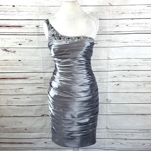 Adrianna Papell One Shoulder Dress Silver Size 6